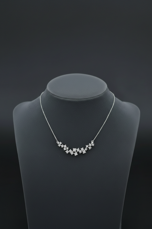 14K Scattered Diamond (Lab Grown) Curved Bar Necklace