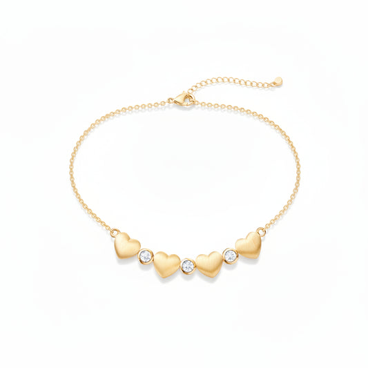 Gold Plated Sterling Silver Puffy Heart and Bezel Set CZ Necklace