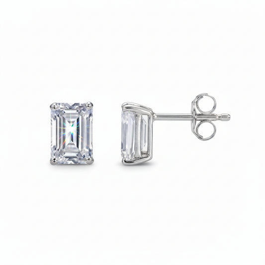 3.16ct Emerald Cut Lab Grown Diamond Solitaire Stud Earrings in 14K Gold