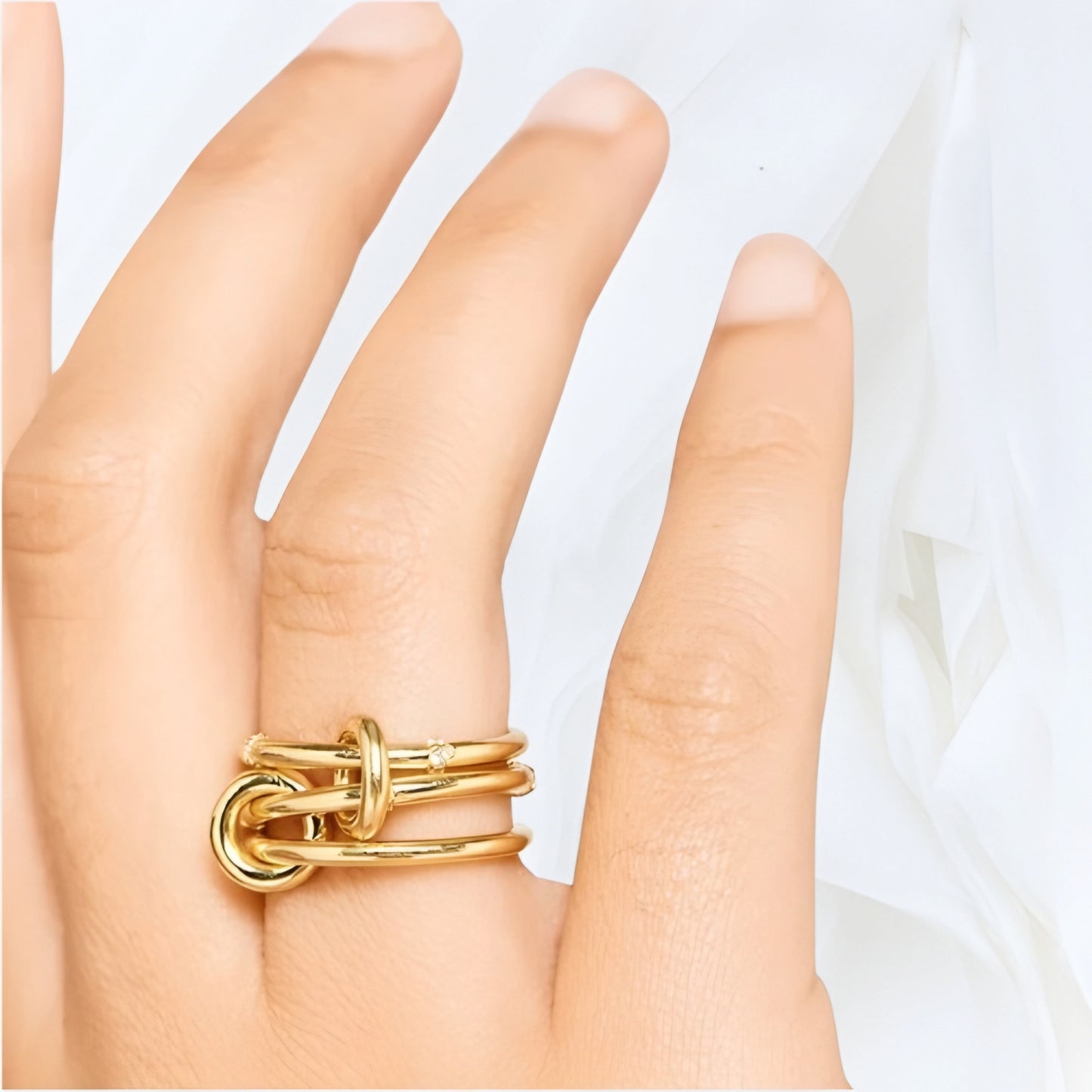 Sterling Silver Interlocking Stacked Ring Set with Studded Rondelles