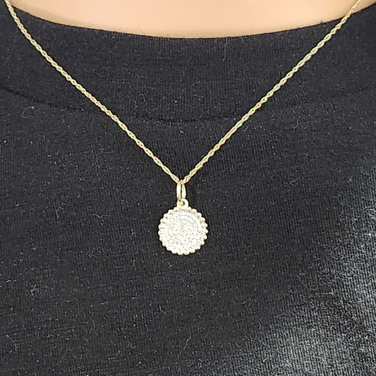 10K Gold Micropave Diamond Circle Necklace