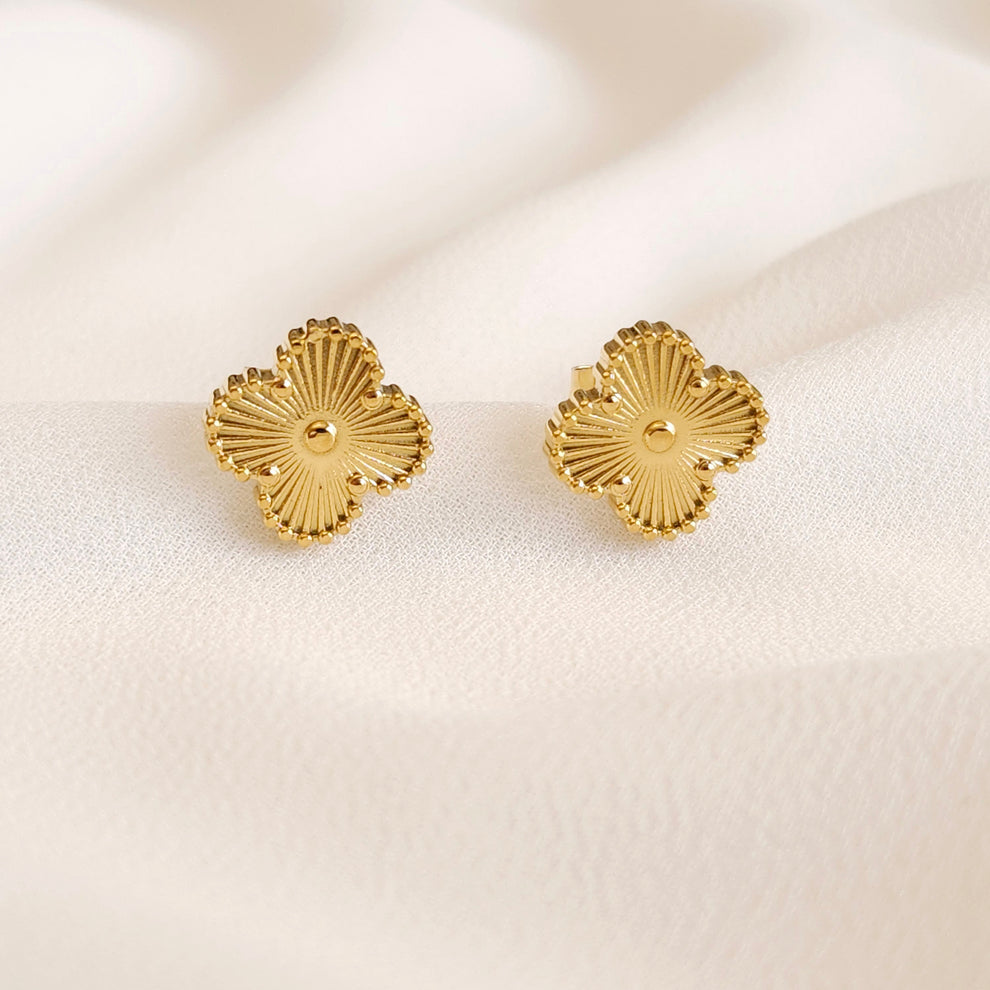 Sterling Silver Gold Plated Medium Clover Stud Earrings