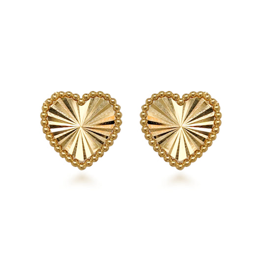 14k Gold Sunburst Heart Stud Earrings