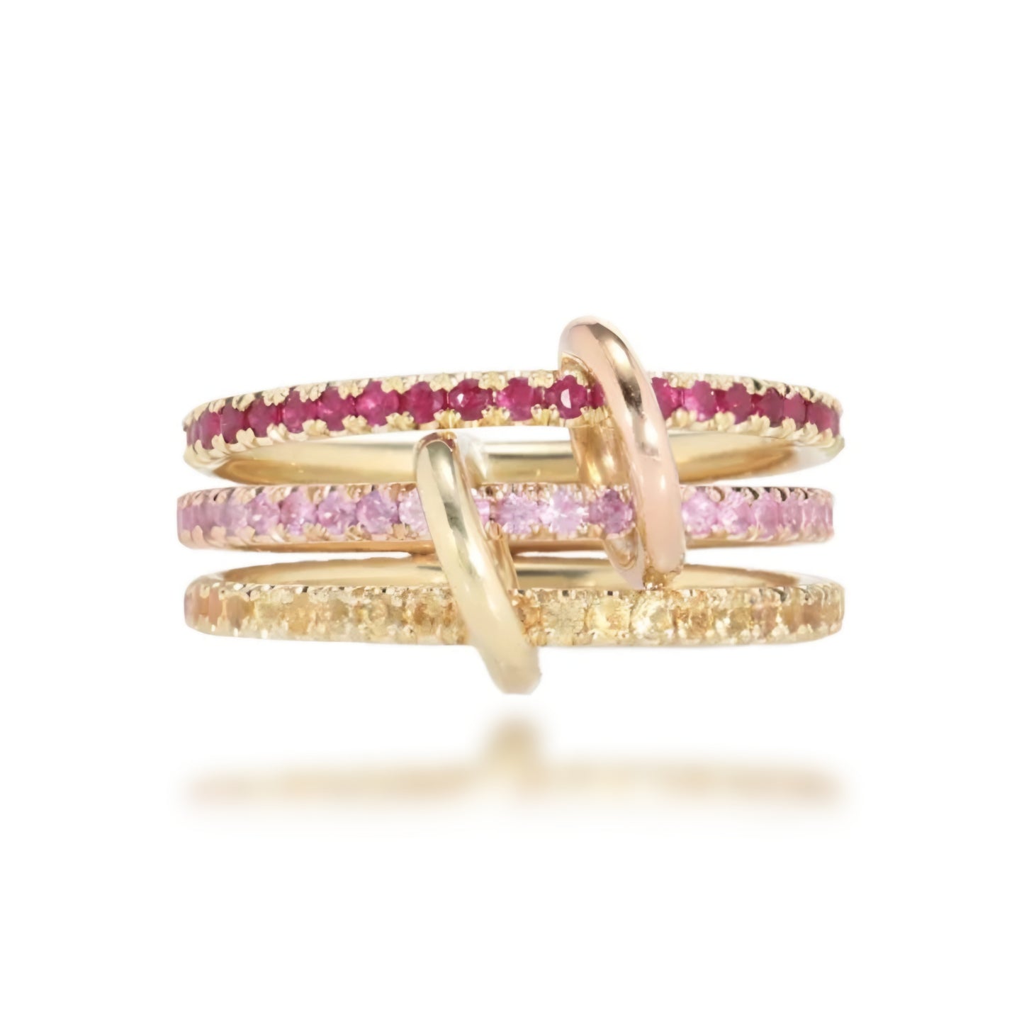 Sterling Silver Interlocking Stacked Colorful 3 Ring Set