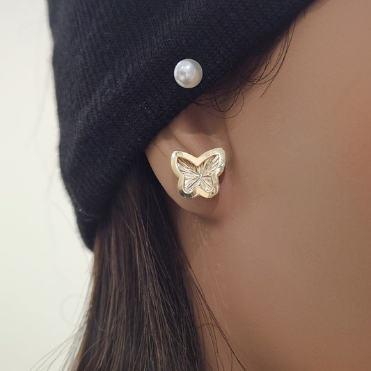 14k Gold Sunburst Butterfly Stud Earrings