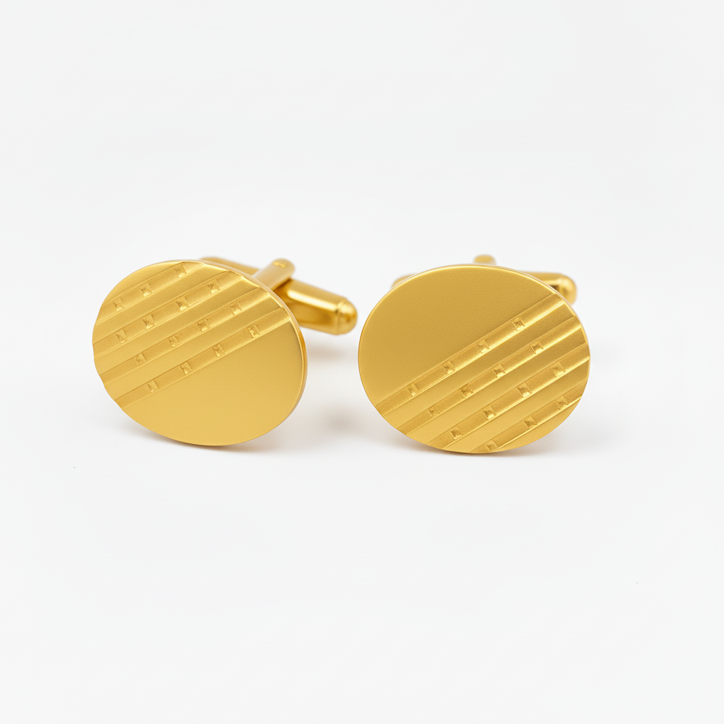 Gold Plated Stainless Steel Oval Stripe Design Cufflinks