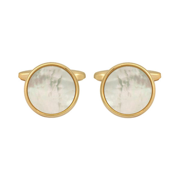 Gold Plated Circle Mother of Pearl Cufflinks - HK Jewels