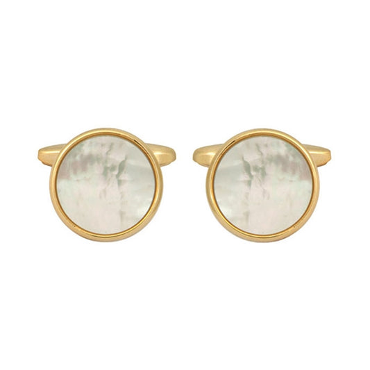 Gold Plated Circle Mother of Pearl Cufflinks - HK Jewels