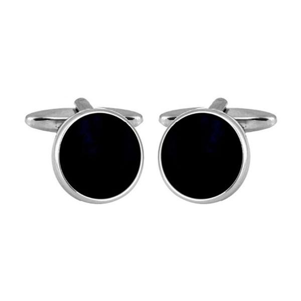 Black Acrylic Round Cufflinks - HK Jewels