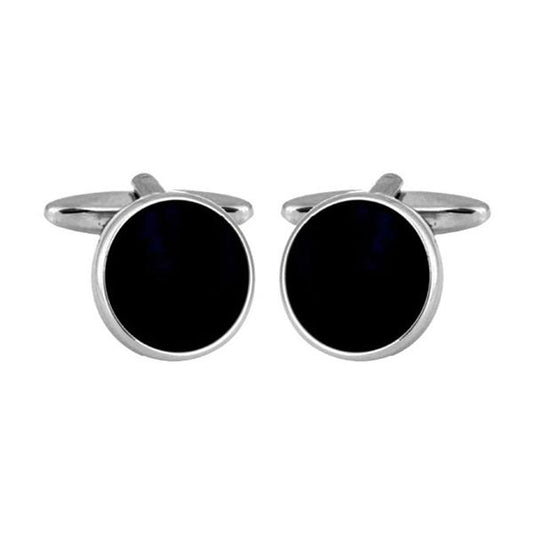 Black Acrylic Round Cufflinks - HK Jewels