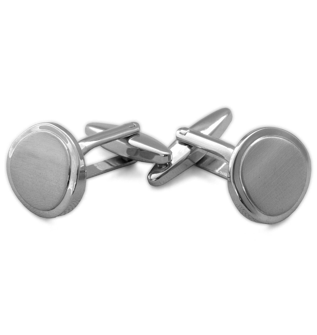 Shiny Edge Brushed Rhodium Plated Round Cufflinks - HK Jewels