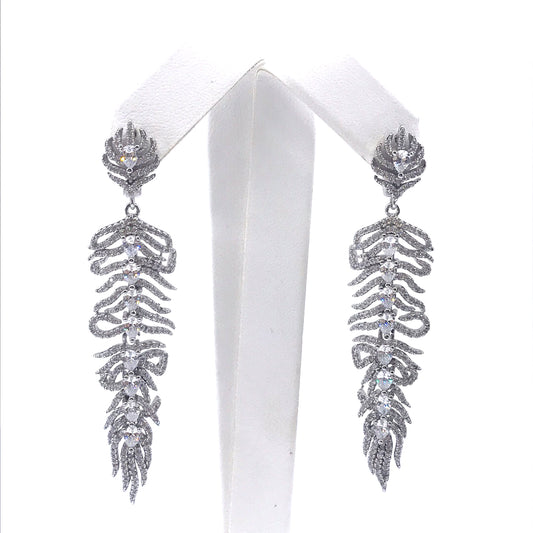 Sterling Silver Large Micro Pave Leaf Earrings - HK Jewels