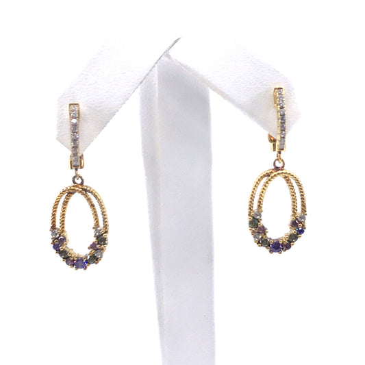 Sterling Silver Oval Earrings with Multi Colored Stones - HK Jewels