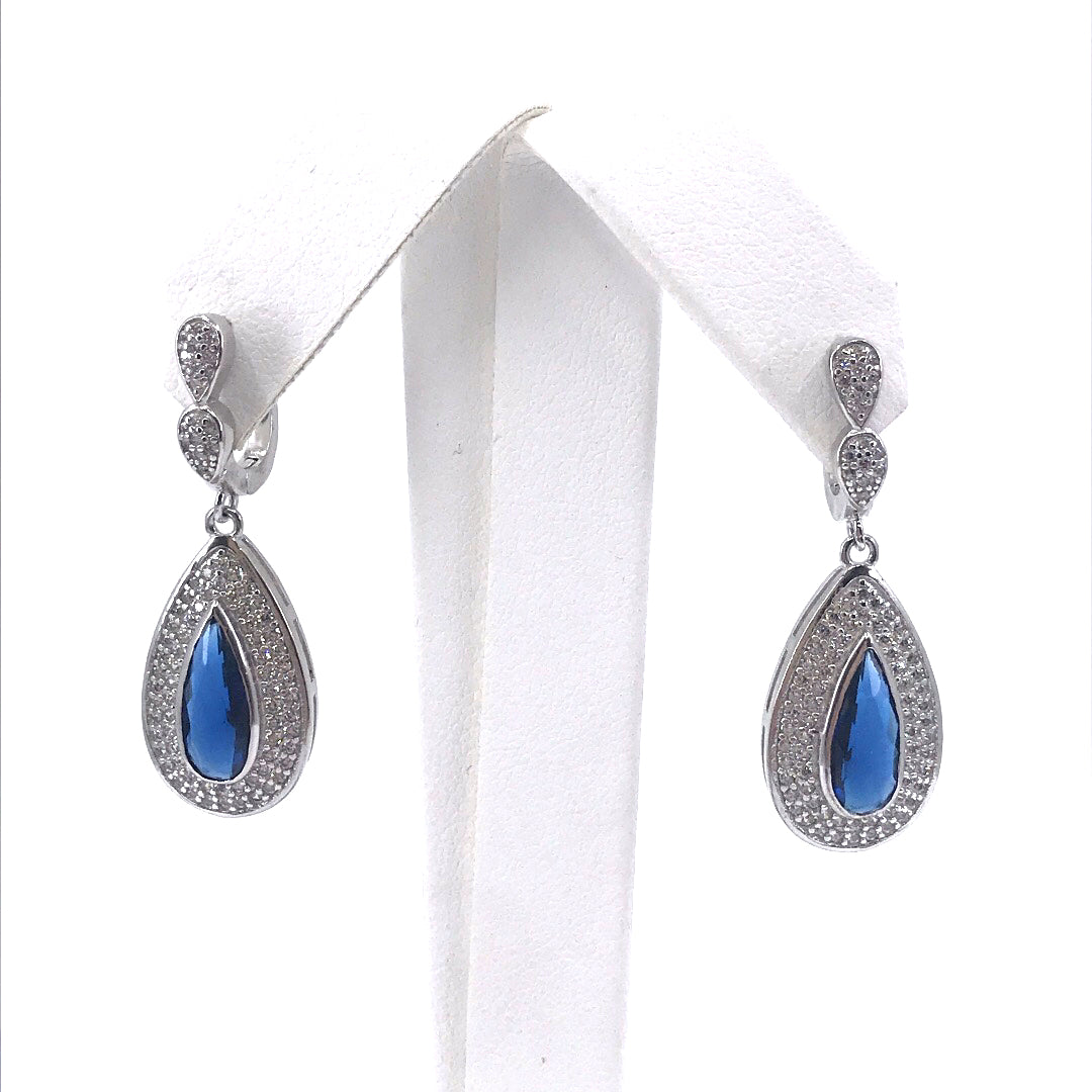 Sterling Silver Blue Stone Teardrop Earrings - HK Jewels