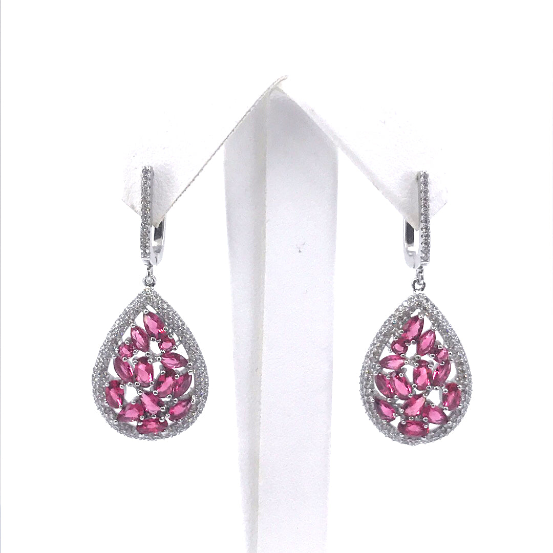 Sterling Silver Pink Teardrop Earrings - HK Jewels