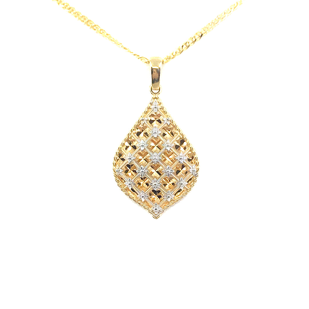 14K Gold Flame Pendant with Diamond Cut White Gold Accents - HK Jewels