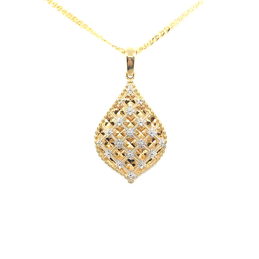 14K Gold Flame Pendant with Diamond Cut White Gold Accents - HK Jewels
