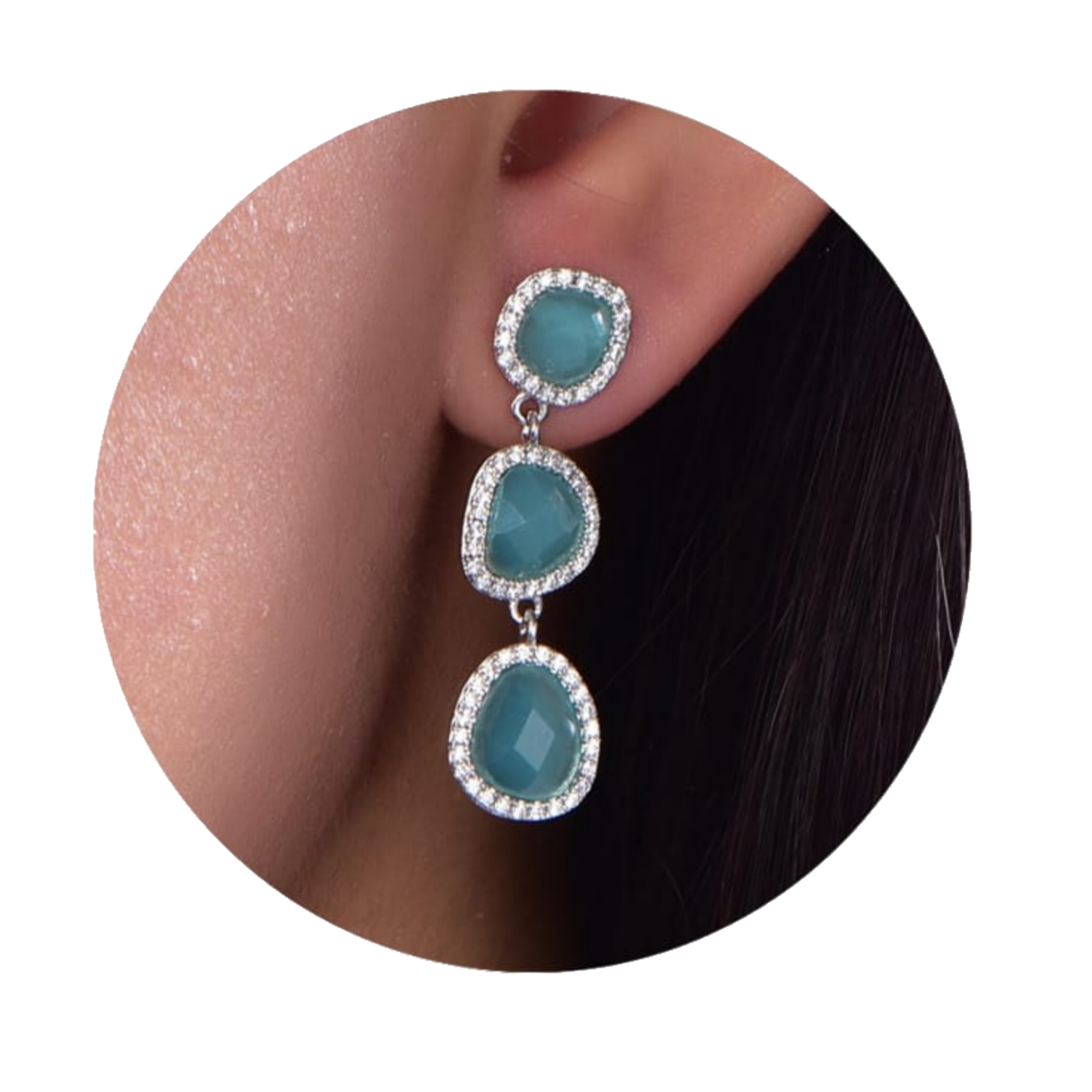 Sterling Silver 3 Blue Stone Earrings - HK Jewels