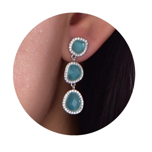 Sterling Silver 3 Blue Stone Earrings - HK Jewels
