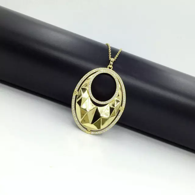 Sterling Silver Gold Plated Oval CZ Pendant - HK Jewels