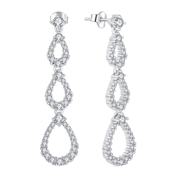 Sterling Silver Micropave Three Teardrop Earring - HK Jewels
