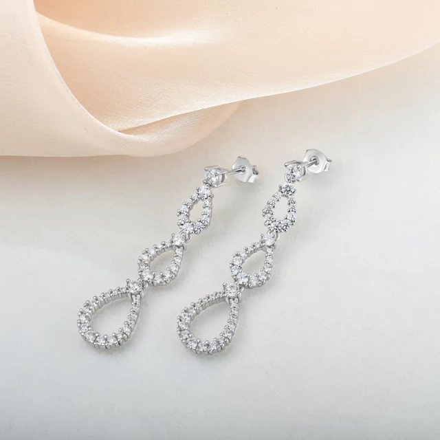 Sterling Silver Micropave Three Teardrop Earring - HK Jewels