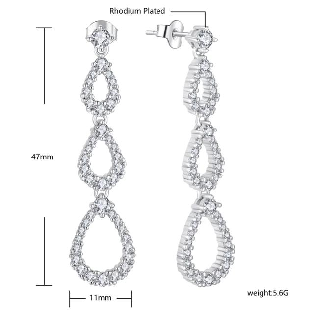 Sterling Silver Micropave Three Teardrop Earring - HK Jewels