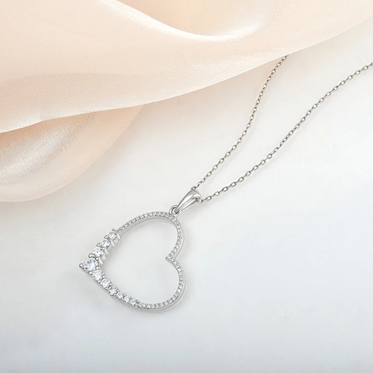 Sterling Silver Micropave Graduated CZ Sideways Heart Pendant - HK Jewels