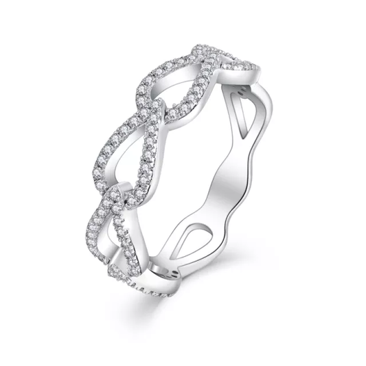 Sterling Silver Micropave Teardrop Shaped Links CZ Ring | HK Jewels - HK Jewels