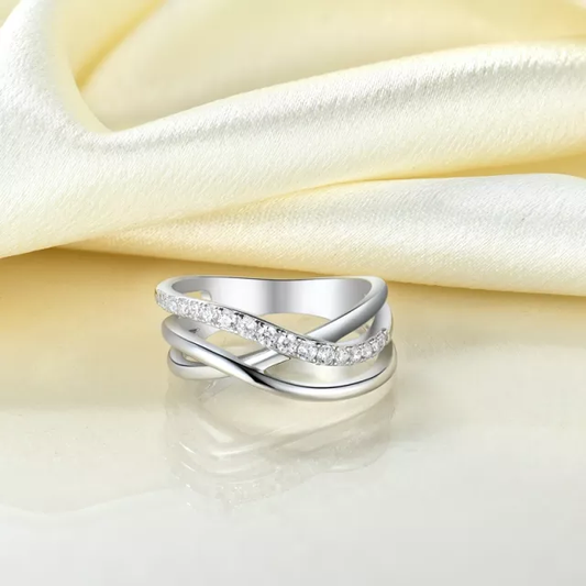 Sterling Silver Micropave CZ Triple Braid Ring - HK Jewels