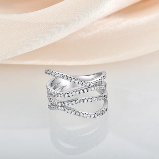 Sterling Silver Micropave CZ Quadruple Braid Twisted Ring - HK Jewels