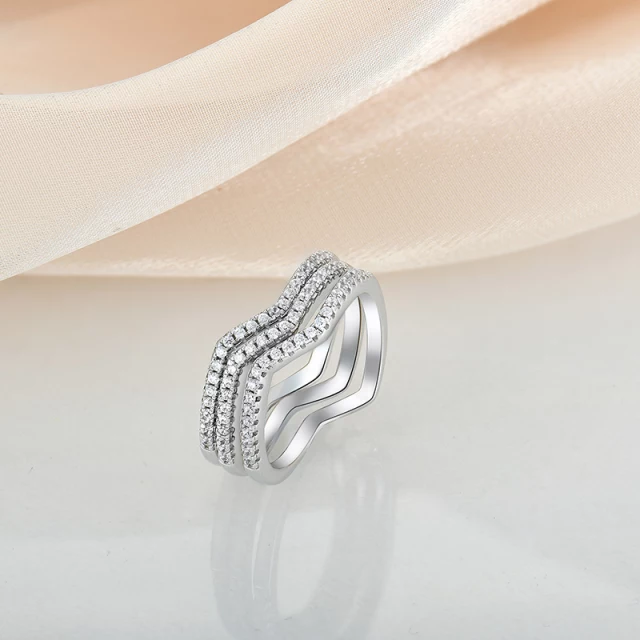Sterling Silver Micropave CZ Wavy Ring - HK Jewels