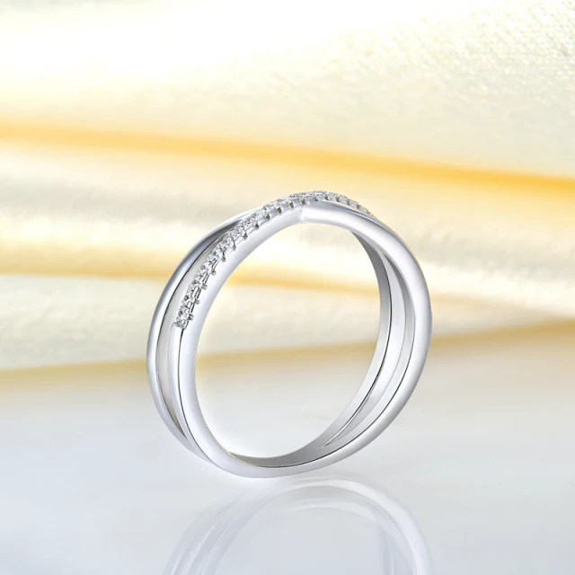 Sterling Silver Micropave Twist CZ Ring - HK Jewels