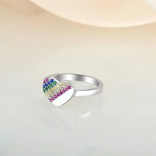 Sterling Silver Multicolor CZ Heart Ring - HK Jewels