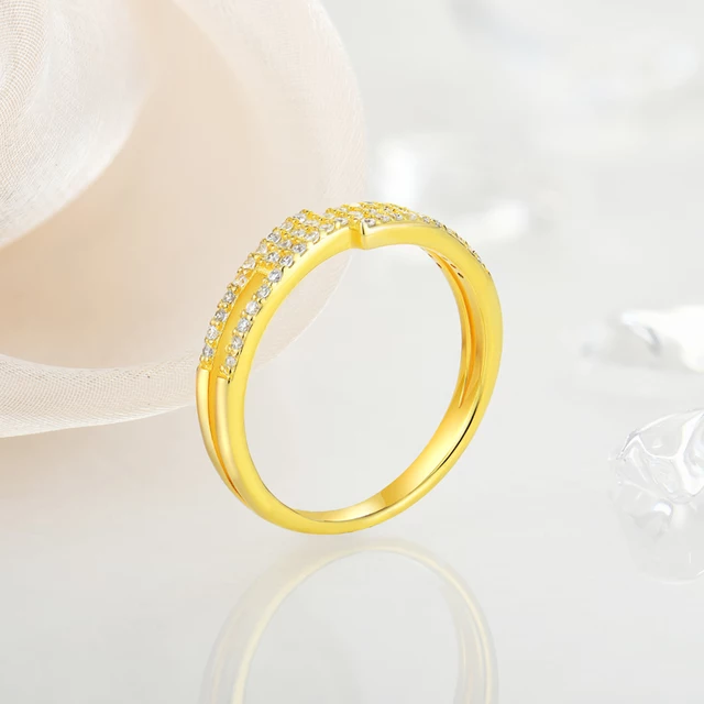 Gold Plated Sterling Silver Micropave Four Row Bypass Ring - HK Jewels