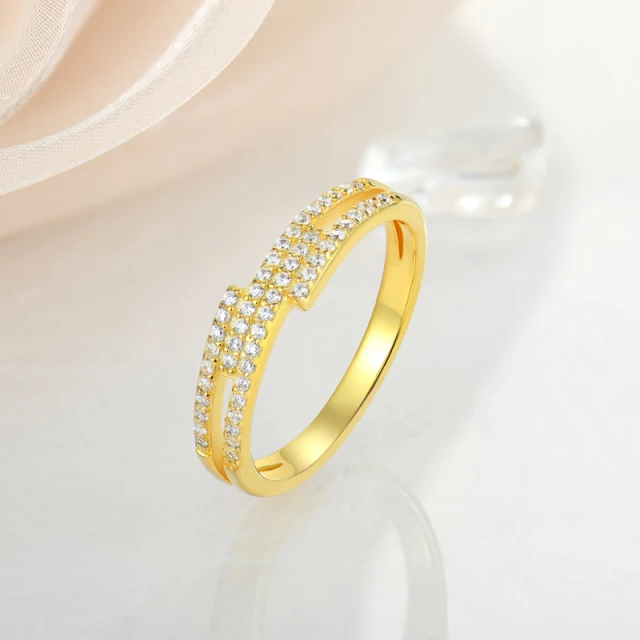 Gold Plated Sterling Silver Micropave Four Row Bypass Ring - HK Jewels