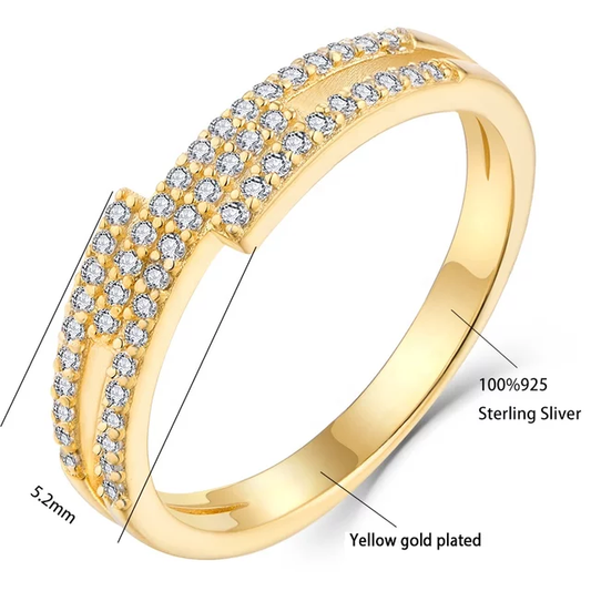 Gold Plated Sterling Silver Micropave Four Row Bypass Ring - HK Jewels