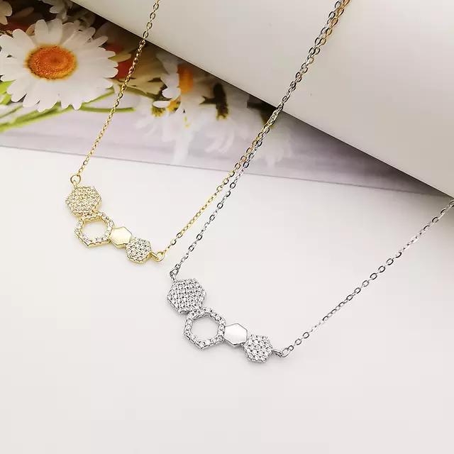 Sterling Silver Small Geometric Bar Necklace - HK Jewels