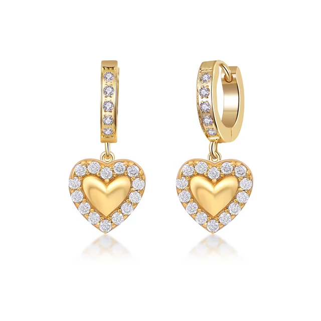 Surgical Steel Puffy Heart With CZ Outline Earrings - HK Jewels