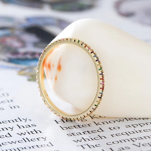 Sterling Silver Multicolor CZ Eternity Band - HK Jewels