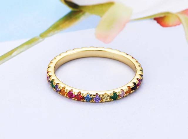 Sterling Silver Multicolor CZ Eternity Band - HK Jewels
