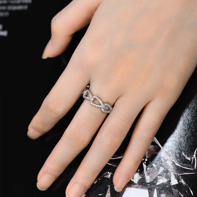 Sterling Silver Micropave Teardrop Shaped Links CZ Ring