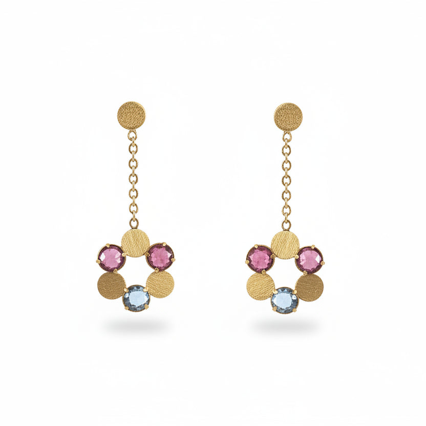 14k Multi Color Flower Earrings - HK Jewels