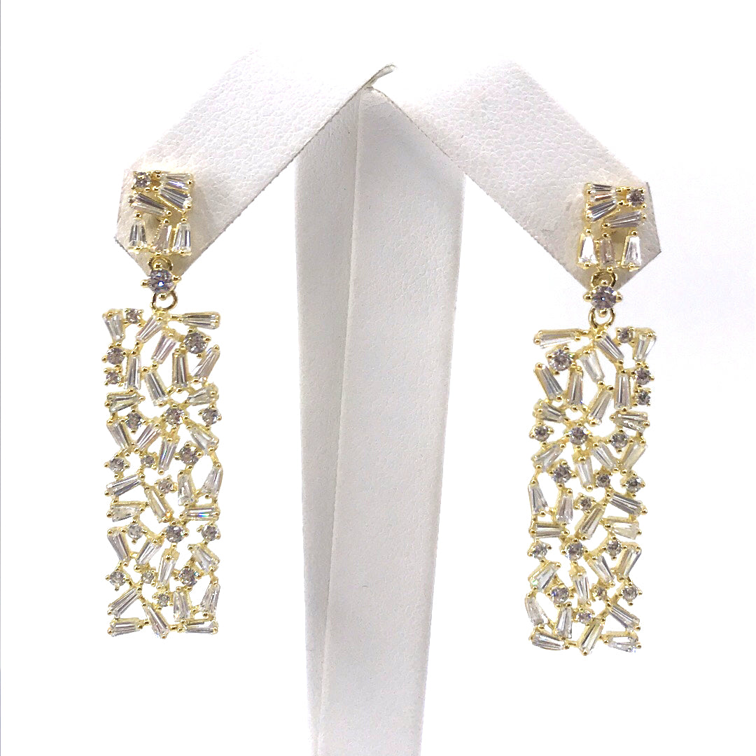Sterling Silver Gold Plated Baguette Earrings - HK Jewels