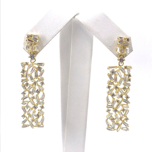 Sterling Silver Gold Plated Baguette Earrings - HK Jewels