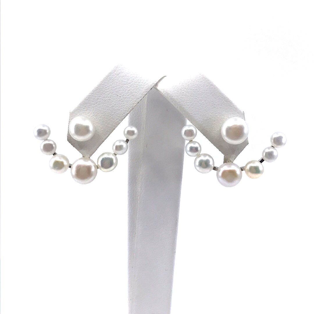 Sterling Silver Pearl Stud Earrings with Pearl Jacket - HK Jewels