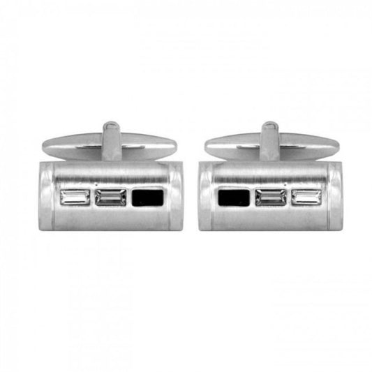 Cylindrical Embedded Black Grey and Clear Stone Cufflinks - HK Jewels