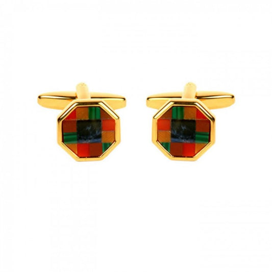 Multi Colored Octagonal Gold Plated Cufflinks - HK Jewels