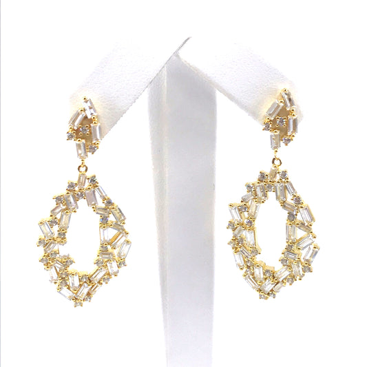 Sterling Silver Marquis Baguette Earrings - HK Jewels