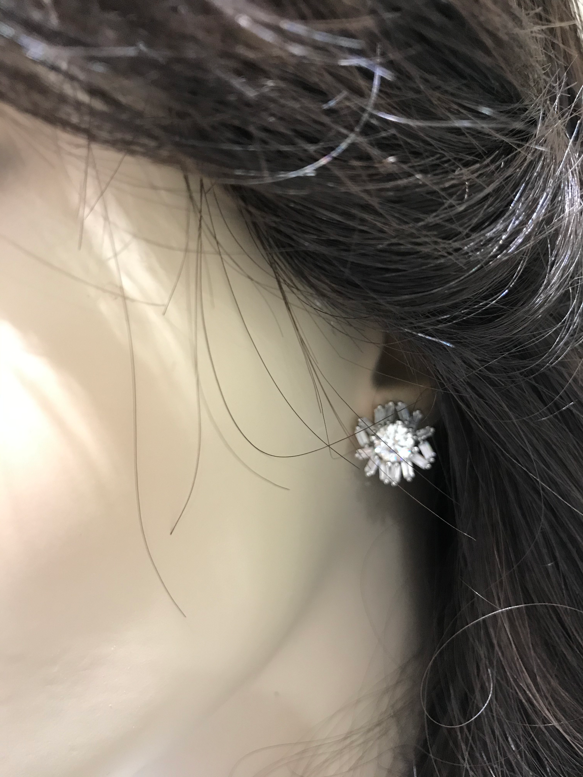 Sterling Silver Baguette With Center Stone Studs - HK Jewels